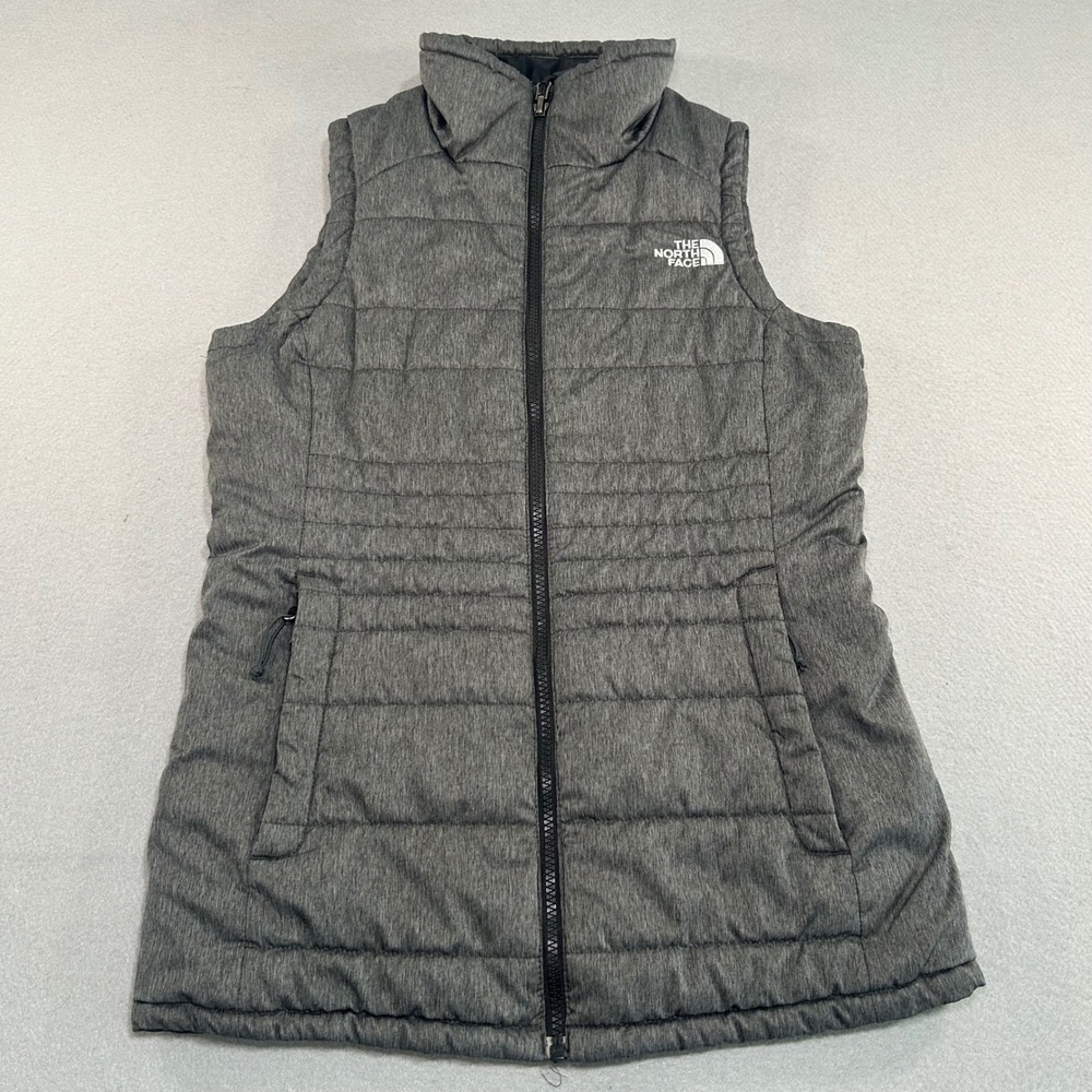 The North Face Puffer Vest Women XS Grey Heathered Insulated Full Zip